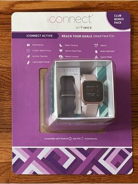 NEW iConnect by Timex  Smartwatch - Pink Band w/ Rose Gold Case + Purple Band